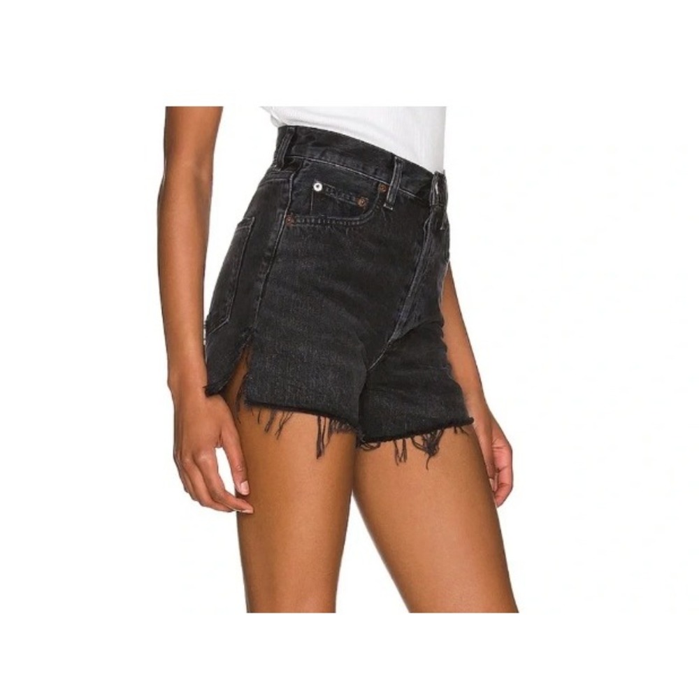 AGOLDE Dee High Rise Cut Off Denim Shorts Washed Black Carbon Grunge Size 26